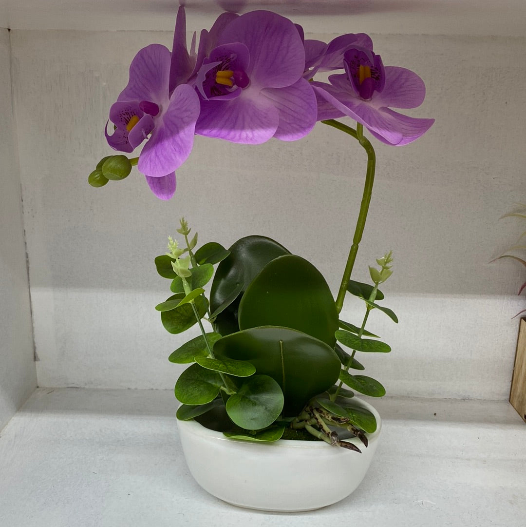 Ceramic Flower Pot Artificial Orchid （Light purple）仿真浅紫色兰花盆栽