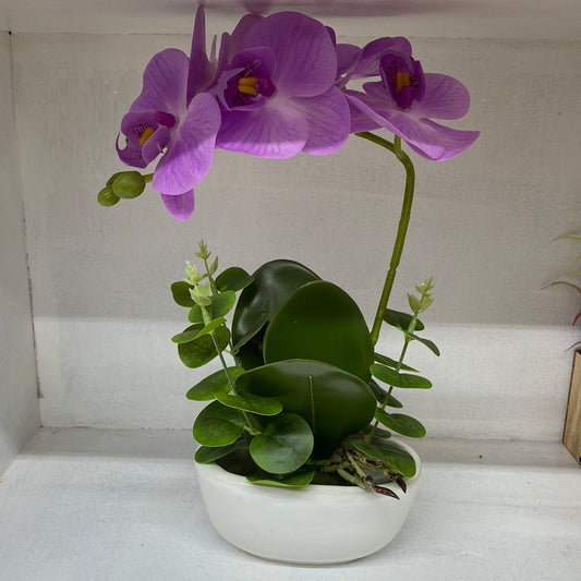 Ceramic Flower Pot Artificial Orchid （Light purple）仿真浅紫色兰花盆栽