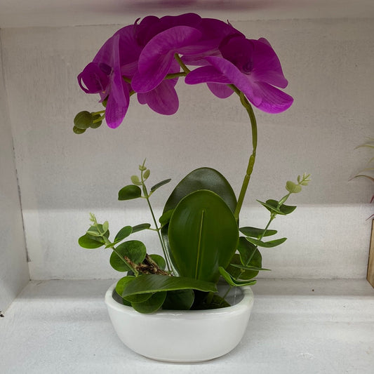 Ceramic Flower Pot Artificial Orchid （Purple）仿真紫色兰花盆栽