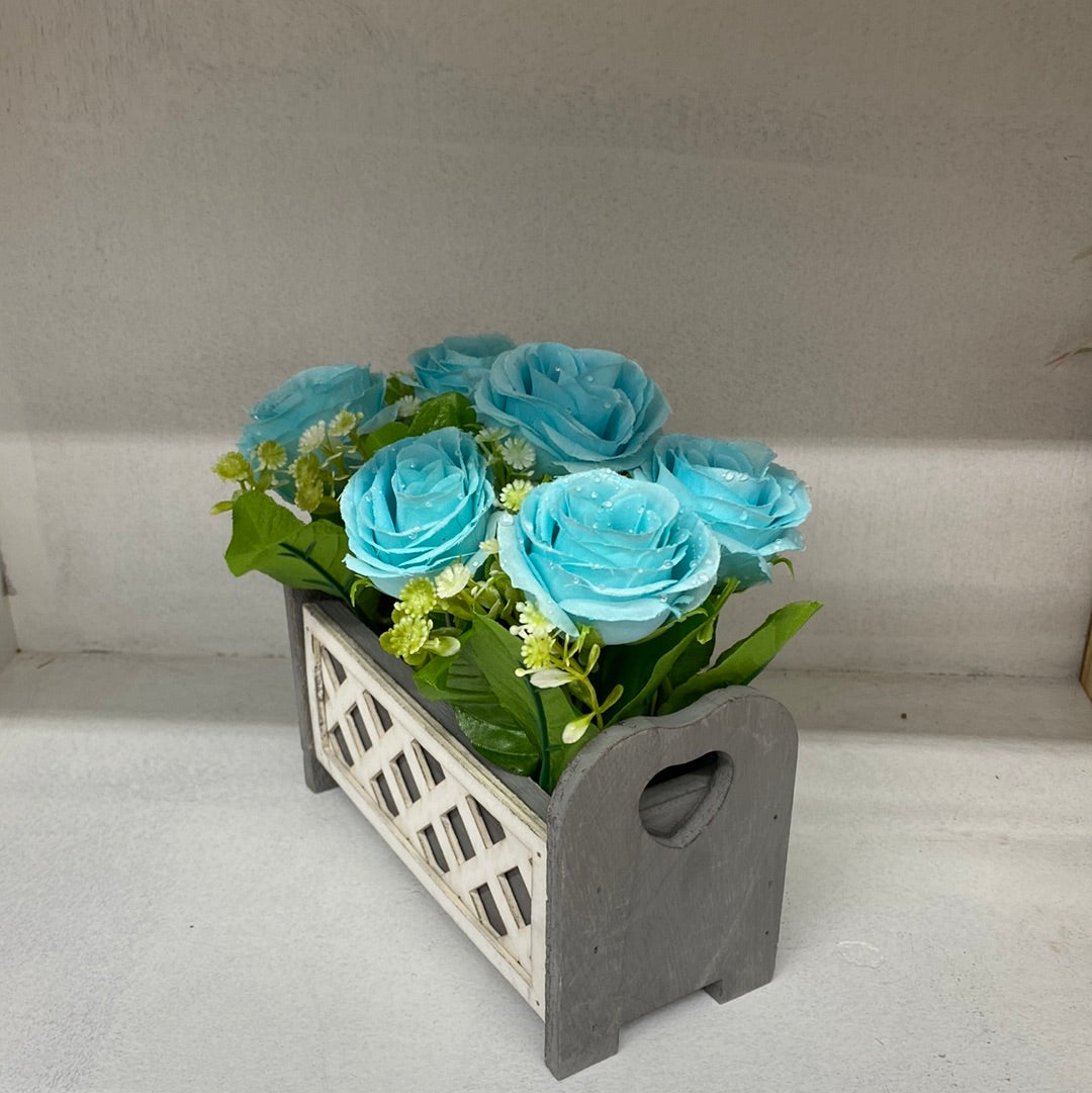 Artificial Plastic Plants Rose Turquoise 仿真玫瑰盆栽