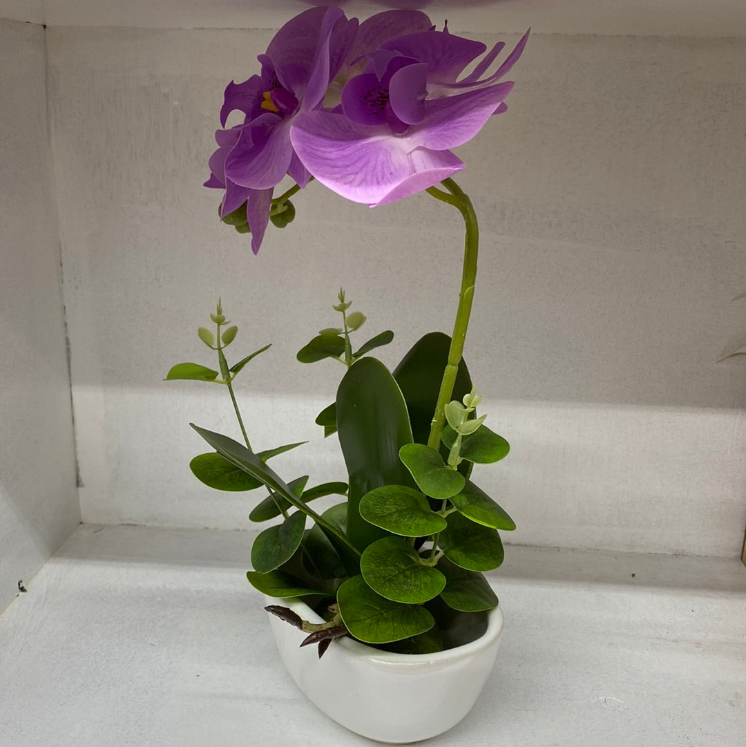 Ceramic Flower Pot Artificial Orchid （Light purple）仿真浅紫色兰花盆栽